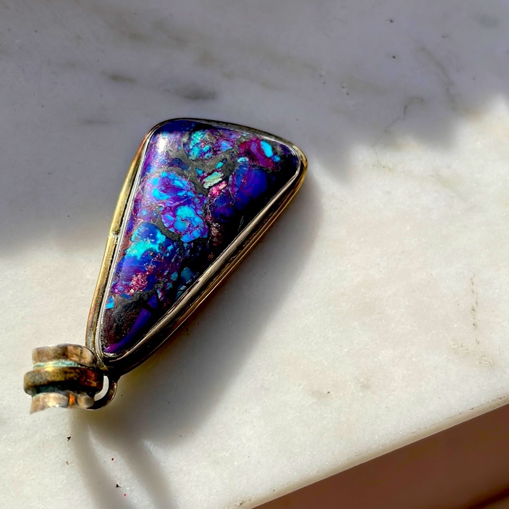 Silver and brass stone pendant